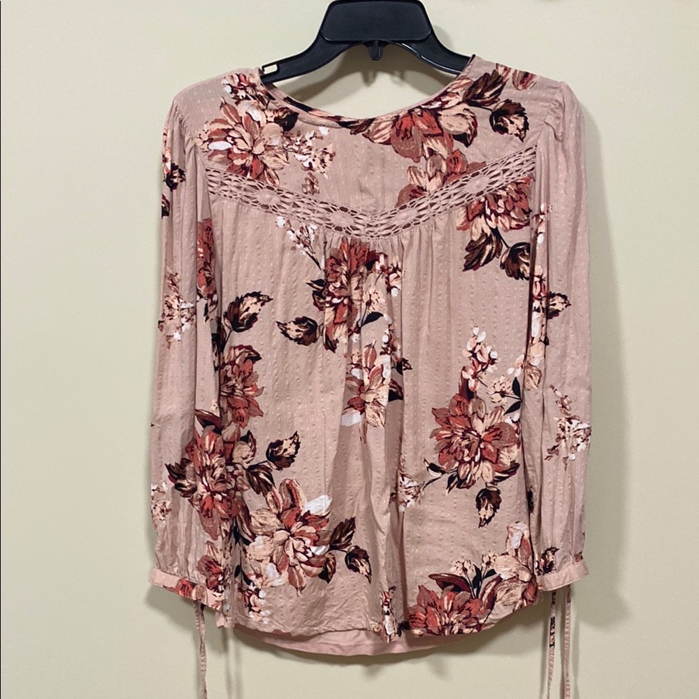 Women's Floral Lace Yoke Blouse - Mauve/Pink